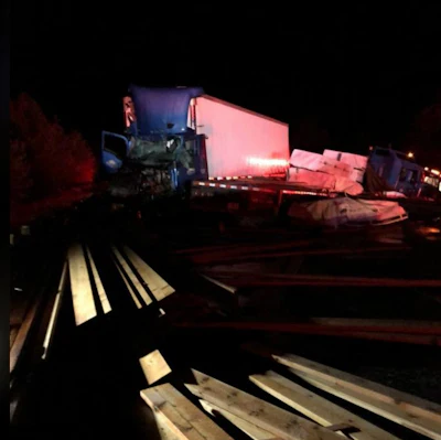 Several of the five trucks that wrecked on I-90 in Montana Wednesday. (Frenchtown Rural Fire photos)