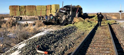 Idaho State Police reported Zakary M. Shurtliff, 21, of Hamer, Idaho was eastbound on State Highway 33 in January when he struck the last car of a freight train. He was uninjured.