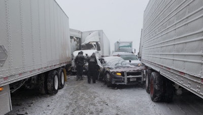 A New York State Police officer was among those injured in Wednesday’s 21-vehicle pileup on the Thruway. (NYSP photo)