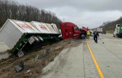 A truck driver chocking on a piece of candy was involved in this I-65 crash. (Indiana State Police photo)