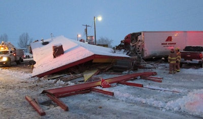 The Los Jilbertos restaurant in Wellington, Utah, collapsed after being hit by a semi. (Image Courtesy of Utah Highway Patrol)