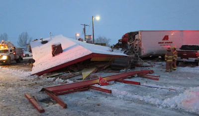 The Los Jilbertos restaurant in Wellington, Utah, collapsed after being hit by a semi. (Image Courtesy of Utah Highway Patrol)