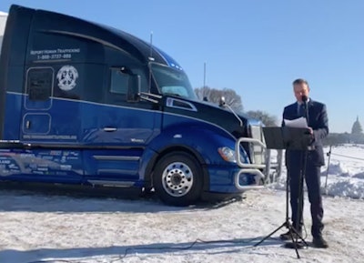 Don Blake, TAT board member and new truck sales manager at Inland Kenworth, helped debut the “Everyday Heroes” truck during a press conference Tuesday, Jan. 15.