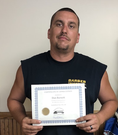 Daniel Barnett, a driver for Barber Trucking, Inc., has been recognized as a Highway Angel. (Image Courtesy of TCA)