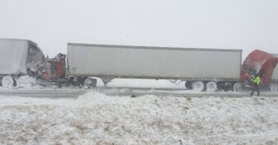 Numerous trucks were part of the 100-vehicle pileup on I-25 in Colorado Wednesday. (Wellington Fire Department photos)