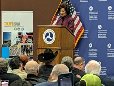 Transportation Secretary Elaine Chao speaking at MATS in March