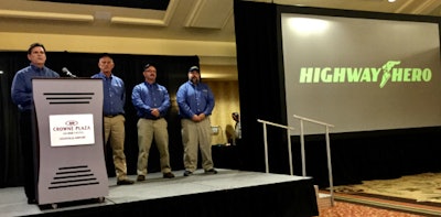 Goodyear Marketing Director Gary Medalis with finalists (from left) Darrell Atkins, Don Frederick and Paul Mathias.