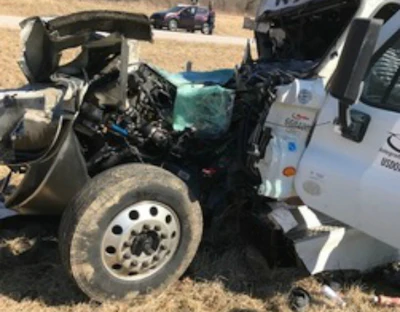 One of two trucks involved in a fatal accident on I-70 Saturday (ISP photo)