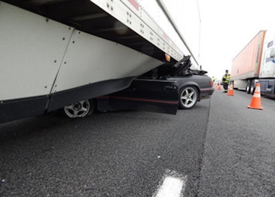 The Mustang’s driver was able to exit the vehicle by himself and refused medical treatment. (Image Courtesy of Indiana State Police)