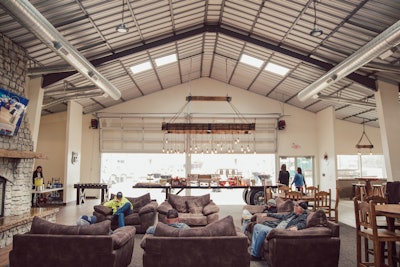 The resort-style lodge has an indoor fireplace.