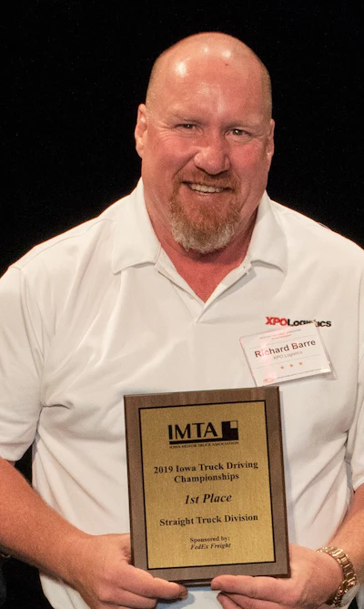 XPO Logistics driver Richard Barre won first place in the straight truck class. (Image Courtesy of Iowa Motor Truck Association)