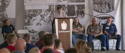 World War II veteran Charles Pullan speaks during C.R. England’s Veterans Rally. (Image Courtesy of C.R. England)