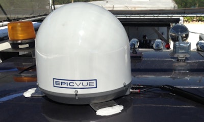EpicVue satellite TV receiver mounted on a truck