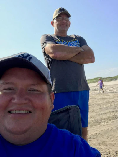 Stan Davis and Terry Pratt during a beach trip.