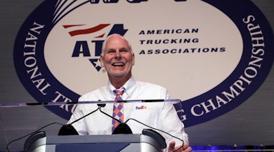 Scott Woodrome won the Bendix Grand Champion title at the 2019 National Truck Driving Championships (ATA photo by John Sommers II)