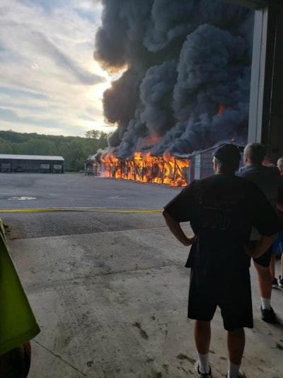 Fire destroyed 14 tractor-trailers at Draper Trucking in Holland, New York Aug. 20 (Photo by Holland Volunteer Fire Department)