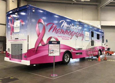 The Methodist Health System mobile mammography bus is on site at Dallas providing mammograms.