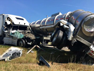 Two of the four trucks involved in the accident Thursday on Interstate 65 in Indiana. (Indiana State Police photo)