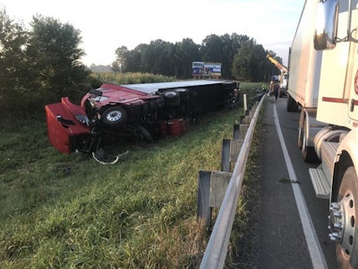 Murphy was arrested for operating while intoxicated after he crashed his Volvo truck. (Image Courtesy of Indiana State Police)