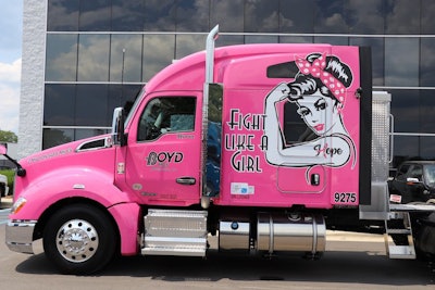 The truck’s sides feature a “Fight Like a Girl” call to action. (Image Courtesy of Facebook/Truckworx Kenworth)