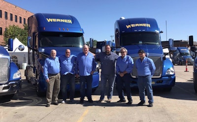 From left to right: James Sutherland, Michael Chiocchio, Michael Bingen, President and CEO Derek Leathers, Timothy Heater and Samuel Bodrie. (Image Courtesy of Werner Enterprises)