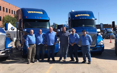 From left to right: James Sutherland, Michael Chiocchio, Michael Bingen, President and CEO Derek Leathers, Timothy Heater and Samuel Bodrie. (Image Courtesy of Werner Enterprises)