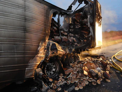 A trailer loaded with bagels burned on I-65 in Indiana (Indiana State Police photo)