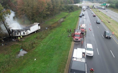 The driver of this tractor-trailer died in a crash on I-94 in Michigan (Berrien County Sheriff’s Office photo)