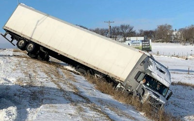 This tractor-trailer went off the road in Nebraska today. (Nebraska State Patrol photo)