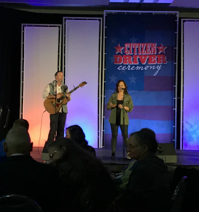 Lawler performs “I Drive” at 2019 TA Petro Citizen Driver Award luncheon at MATS in Louisville.