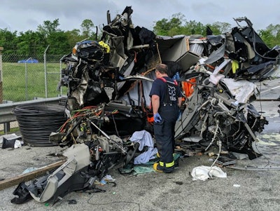 Scene of Thursday’s collision between two tractor-trailers on I-94 in Indiana (Indiana State Police photo)