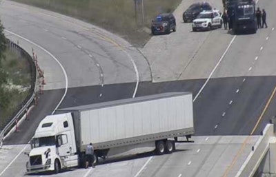 Driver of a truck in police chase disconnect truck from trailer. (Ohio DOT photos)