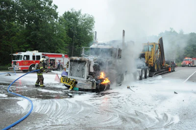 Firefighters from South Haven, Michigan fought this truck fire Thursday, July 16.(Photo courtesy of South Haven Area Emergency Services via Facebook)