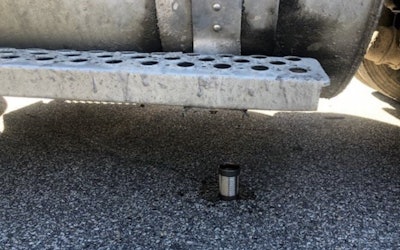 Fuel tank on one inspected truck was leaking (NHSP photo)