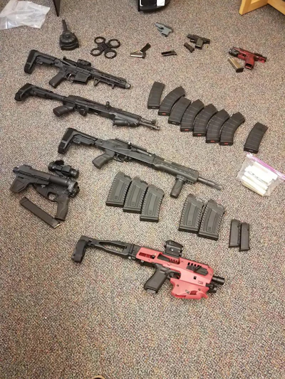 NY State Police seized these weapons from a tractor-trailer earlier this week. (NYSP photo)