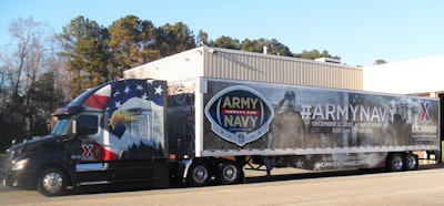 Army & Air Force Exchange Service’s tractor-trailer wrapped for Saturday’s Army-Navy game at West Point