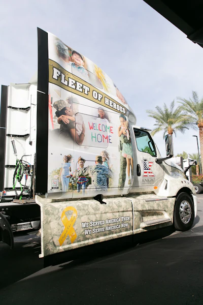 Knight Transportation's Fleet of Heroes 'Welcome Home' salute to military families truck