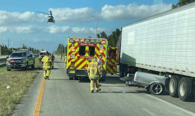 A pick-up truck ended up pinned underneath a tractor-trailer Sunday afternoon, March 14, in Miami-Dade, Florida