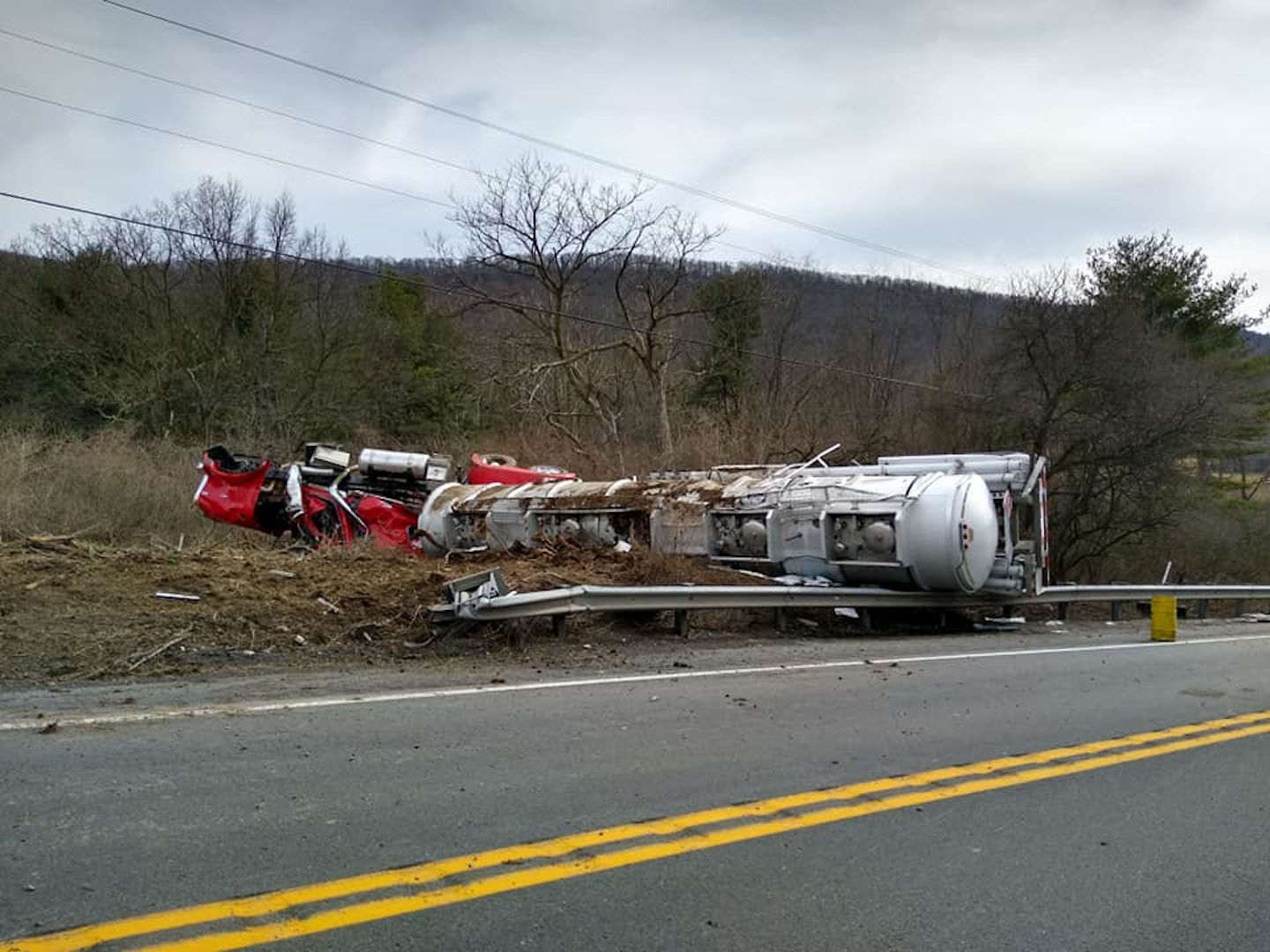 The driver was uninjured in this tanker rollover