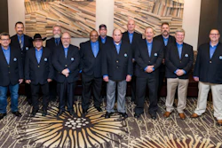 Members of the combined 2020 and 2021 Penske Logistics Driver Wall of Fame inductees include: Front row from left: Saturnino Garcia, Zeke Carmona, Roland Simpson, Joe Kilgo, Ron Hayduke, Rick Kiper, Richard Mulherin and Shawn Daly. Second row: Gabe Gurrola, Randy Jezewski, Robert Morgan, Chris Secord, Mark Willoughby, Donald Reinert, Greg Sabo and Mike Ebenhoeh. Not pictured: Perry Bastian, Kevin Baty, Jeffrey Farley, David Hertzberg, Robert Morris and James Reda