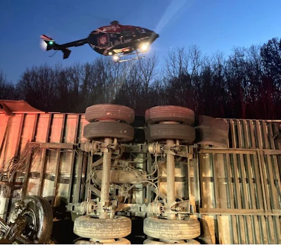 Helicopter over the scene of the fatal accident on I-65