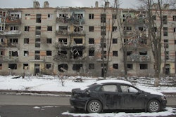 Bomb damage to the residential area of Kharkiv, Ukraine