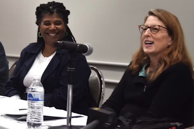 FMCSA Acting Administrator Robin Hutcheson (right) with public affairs lead Martha Threatt during a roundtable conducted last week at the Mid-America Trucking Show in Louisville, Kentucky.