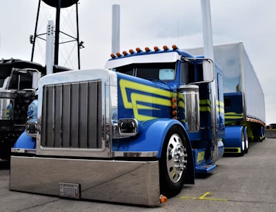 Don Wood's 2003 Peterbilt 379 and 2021 Mac flatbed, shown here at last summer's Walcott Truckers Jamboree, earned Best of Show in Limited Mileage Combo at MATS 2022.