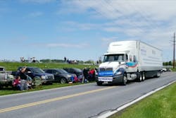 Spectators lined the convoy route of Sunday's Mother's Day Convoy in Manheim, Pennsylvania.