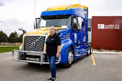Carmen Anderson, America’s Service Line professional driver, and the Volvo VNL760 that she’ll now be operating to help raise awareness and support of Special Olympics.
