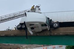 Truck crash on highway overpass