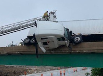 Truck crash on highway overpass