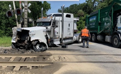 Truck crash on railroad tracks