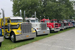 Row of antique trucks